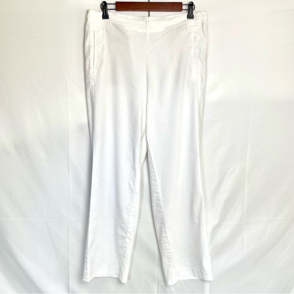 J. Jill Linen Stretch White Pants Size 10 Straight Leg Pull On Faux Pockets